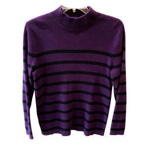 Lauren Ralph Lauren LRL Women 2X Purple Striped Pullover Mock Turtleneck Sweater